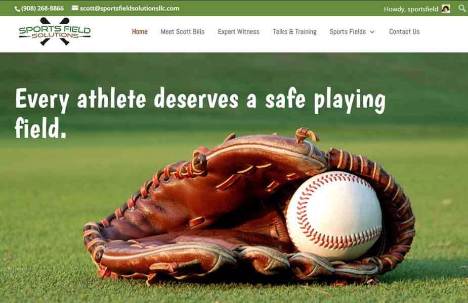 Website home page for Sports Field Solutions, an example of website content and graphics services of Hunterdon Business Services