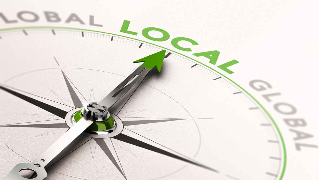 Local Business Marketing NJ is symbolized by a compass with needle pointing to local (in apple green). 