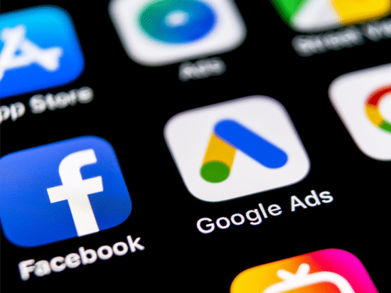 mobile screen showing Google Ads, Facebook and other apps on black background- Digital Advertising NJ