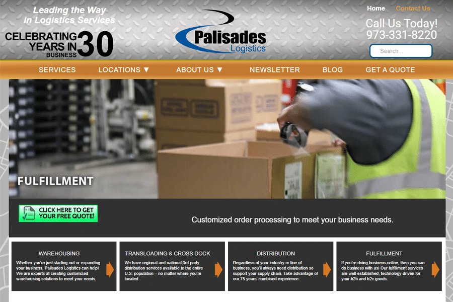 screenshot of the homepage of the Palisades Logistics' website